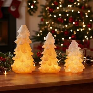 Christmas Trees Set 3 LED Illuminated Remote Control Frosted Glitter Lights